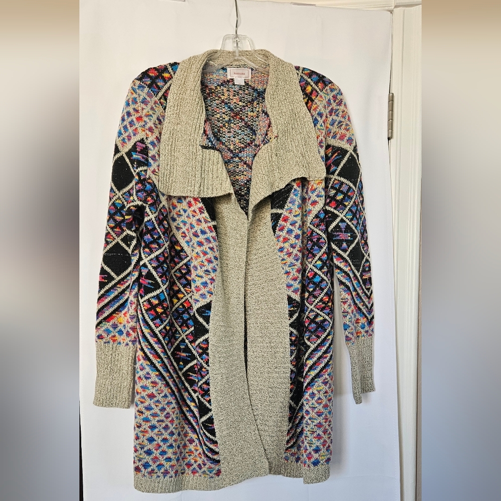 Kamana Rainbow Aztec Southwestern Open Front‎ Cardigan Jacket Size M